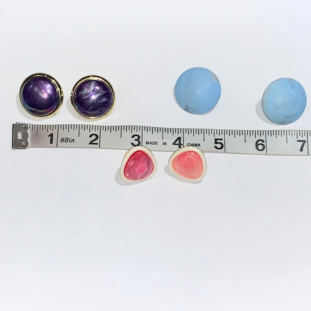 Stud Earrings‎ 80s Bundle Colorful Resin Cabochon Gold Tone Women's Jewelry